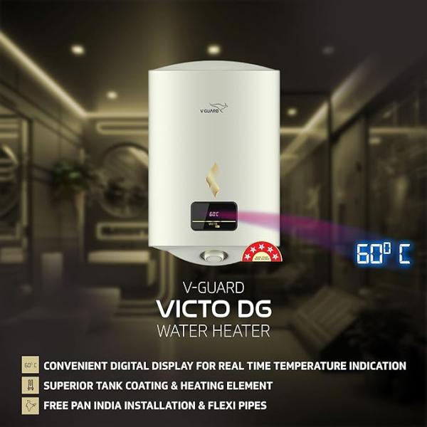 V-Guard Victo DG Geyser 15 Litre Water Heater with Digital Display | Vitreous Enamel Coating | High Energy Efficiency | Free PAN India Installation &