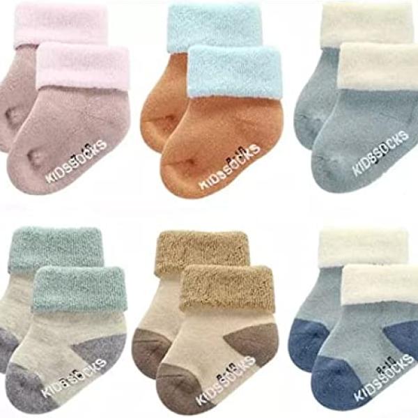 Khillayox New Born Baby Ankle Length Socks Woolen Socks For Baby Boys And Baby Girls Warm Thick Terry Socks For Kids Infants Socks (Asoorted Colors And Designs) Pack Of 6