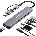 Basics 8-in-1 USB Hub with Dual Plug (USB-A & USB-C), USB 3.0, 3 x USB 2.0, USB-C