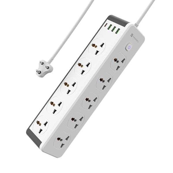Extension Board with 10 Universal Sockets, 25W Type-C PD, 3 USB Charging Ports, 3 Meter Long Cord, 2500 Watts, 2.1 Amp USB Output, Multi Plug for Home Appliances
