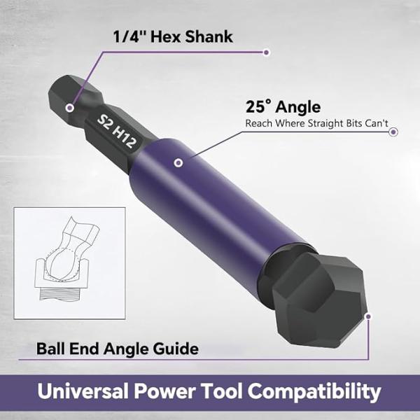 BEST 12Pcs Ball End Hex Screwdriver Bit Set H2-H12, 1/4'' Hex Shank S2 Steel Magnetic Hex Bits Set 2-12mm Allen Key Drill Bits with 25° Angled Ball Tip for Furniture Assembly,