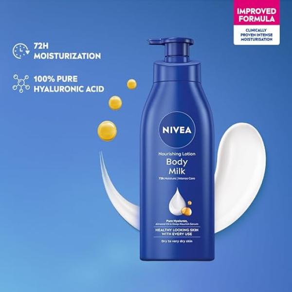 NIVEA Nourishing Body Milk 600ml Body Lotion | 72Hr Hydration | Deep Moisture Care for Very Dry Skin | Smooth, Radiant & Healthy Looking Skin Care