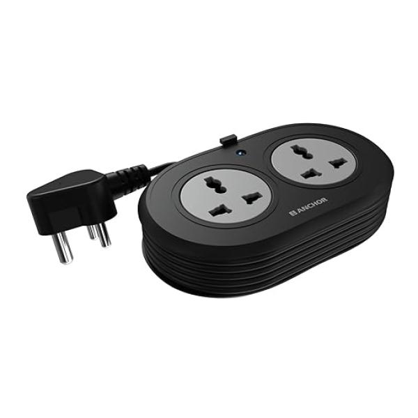 Anchor by Panasonic 2 Universal Socket Extension Board, 6A Spike Guard with 1.2-Meter Heavy Duty Cord for Home and Office Usage, 2 Way Power Strip with LED Indicator,