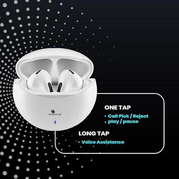 Kratos TW02 Ear Buds Wireless with 60H Playtime, Noise Isolation & Clear Calls, Bluetooth Earbuds with Voice Assistant, Ear Buds with Bluetooth V 5.3 & with Type C Fast Charging