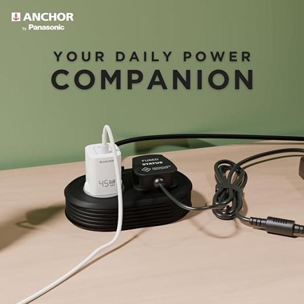 Anchor by Panasonic 2 Universal Socket Extension Board, 6A Spike Guard with 1.2-Meter Heavy Duty Cord for Home and Office Usage, 2 Way Power Strip with LED Indicator,