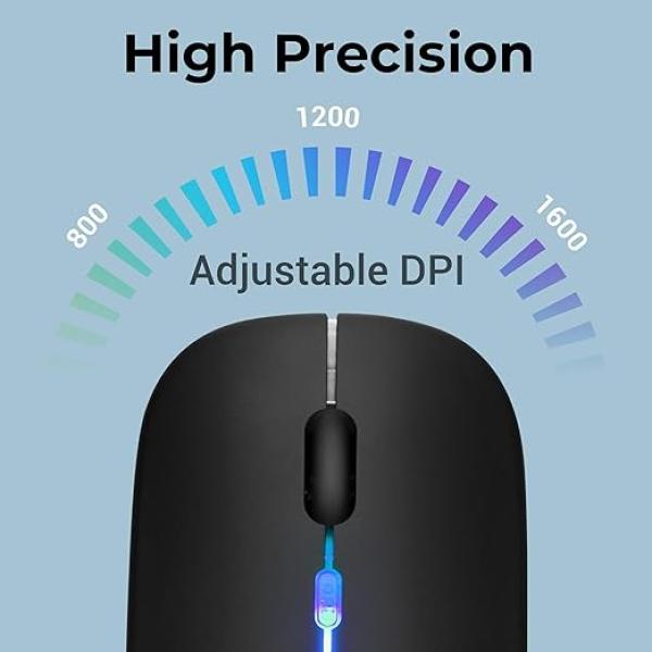 ZEBRONICS Blanc Slim Wireless Mouse with Rechargeable Battery, BT + 2.4GHz, 4 Buttons, 800/1200/1600 DPI, Silent Operation, Multicolor LED Lights