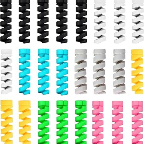 Sounce 25 Pcs Spiral Cable Protectors & Wire Protectors Spring Wire for All Wired Accessories for USB Charger, Data Cable, Headphones, MacBook, Laptop, Elastic Cord Saver