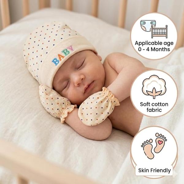 First Kick Baby Mitten Booty Cap Set - 3 Sets (Multicolour) Mittens for New Born Baby 0-3 Months | Useful | Pocket-Friendly | Soft New Born Cotton