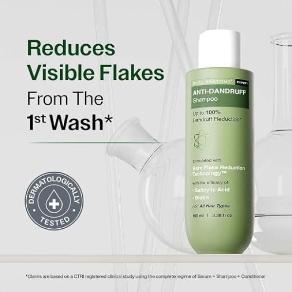 Anti-Dandruff Shampoo | Up To 100% Dandruff Reduction | 100 ml ZPTO-Free | pH 5.3 | Salicylic Acid, Piroctone Olamine & Biotin | Non-Drying Formula | For Strong, Smooth Hair | Unisex
