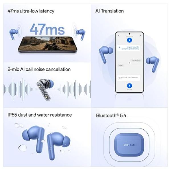 OnePlus Nord Buds 3r TWS Earbuds up to 54 Hours Playback, 2-mic Clear Calls, 3D Spatial Audio, AI Translation, 12.4mm Drivers, Dual-Device Connectivity, 47ms Low Latency - Ash Black