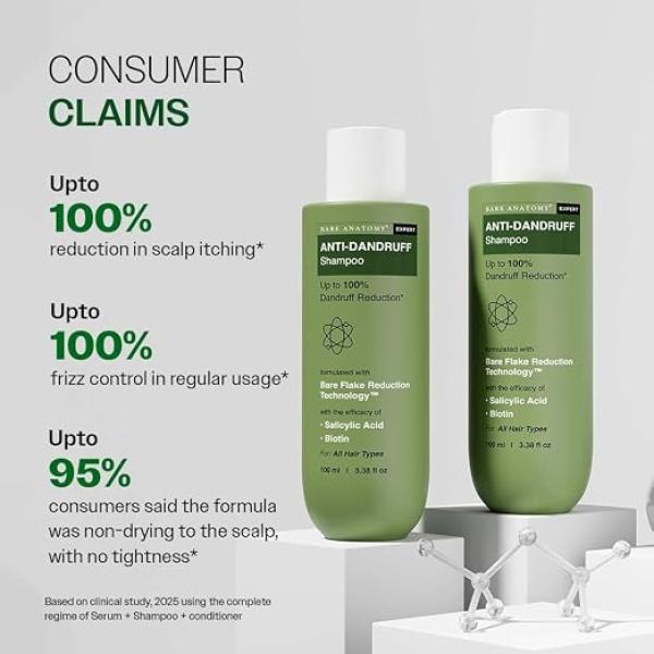 Anti-Dandruff Shampoo | Up To 100% Dandruff Reduction | 100 ml ZPTO-Free | pH 5.3 | Salicylic Acid, Piroctone Olamine & Biotin | Non-Drying Formula | For Strong, Smooth Hair | Unisex