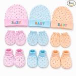 First Kick Baby Mitten Booty Cap Set - 3 Sets (Multicolour) Mittens for New Born Baby 0-3 Months | Useful | Pocket-Friendly | Soft New Born Cotton