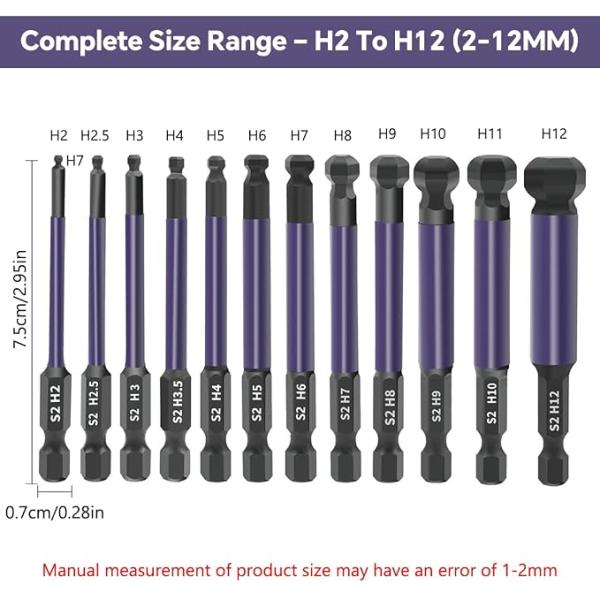 BEST 12Pcs Ball End Hex Screwdriver Bit Set H2-H12, 1/4'' Hex Shank S2 Steel Magnetic Hex Bits Set 2-12mm Allen Key Drill Bits with 25° Angled Ball Tip for Furniture Assembly,