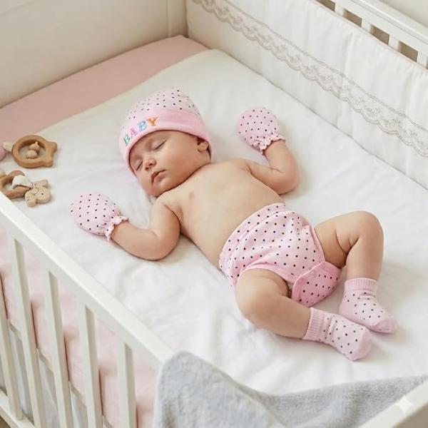First Kick Baby Mitten Booty Cap Set - 3 Sets (Multicolour) Mittens for New Born Baby 0-3 Months | Useful | Pocket-Friendly | Soft New Born Cotton