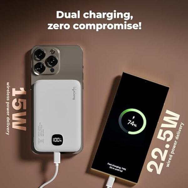 10000mAH Power Bank | Fast Charging Powerbank for iPhone, Android & All Qi Devices | Digital Display & Strong Magnet Hold | Magnetic Ring & Cable Included