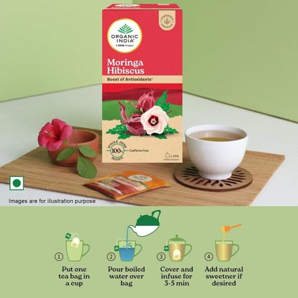 Organic India Moringa Hibiscus Herbal Infusion, 25 Bags