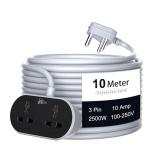 BEST QUALITY 10 Meter Cable, 2500W/10A Extension Cord, 2 Outlets Surge Protection Extension Cable, Heavy Duty Long Wire Extension, 3 Pins Power Cord, Expandable Power Strip for Home Office