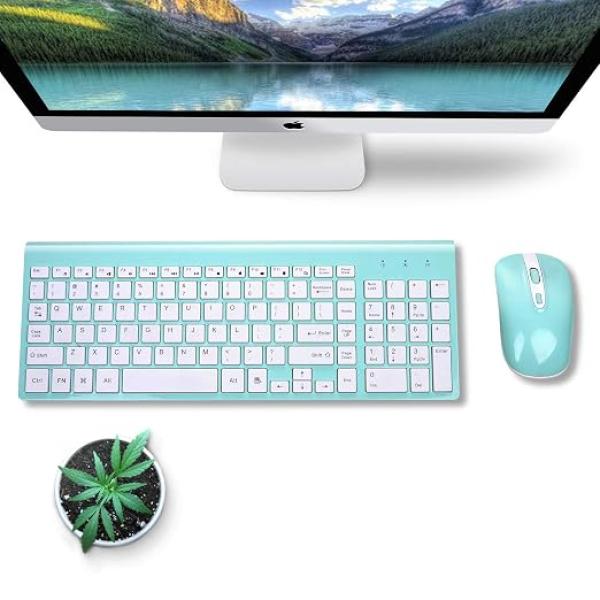 cimetech Wireless Keyboard and Mouse Combo, 2.4G Comfortable Ultra Slim Ergonomic Keyboard, Plug and Play Compact Full Size Keyboard for Mac, Windows, Laptop, Tablet, Computer