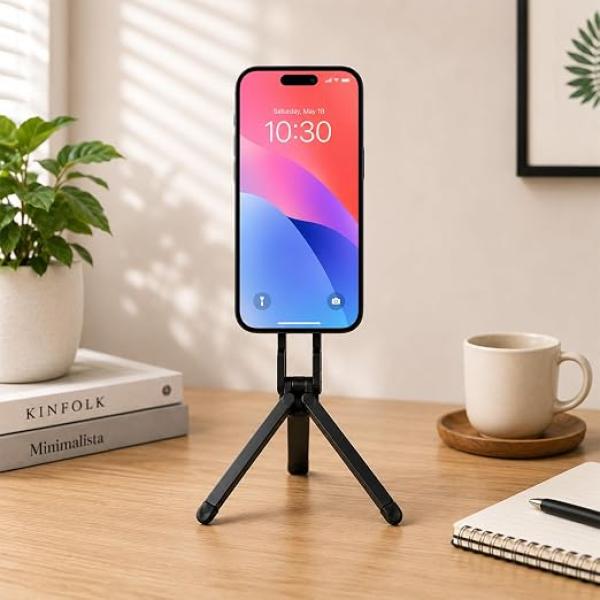 Tripod Stand for iPhone & Smartphones | Foldable Magnetic Phone Holder with Clip | Portable Aluminum Stand for Vlogging, Video Calls & Travel | Includes 2 Magnetic Rings
