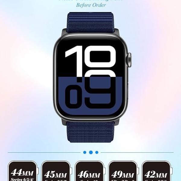 Compatible with Apple Watch Series 11/10/9/8/7/6/5/4/3/2/1 SE3 SE2 SE Ultra3/2/1, 38mm 40mm 41mm 42mm 44mm 45mm 46mm 49mm, Soft Adjustable Fabric Velcro Replacement Strap