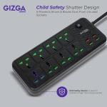 2500W Desktop Power Strip with Child Safety, 8 Universal Outlets & 6 USB Ports, Black Heavy-Duty Extension Board with Surge Protection