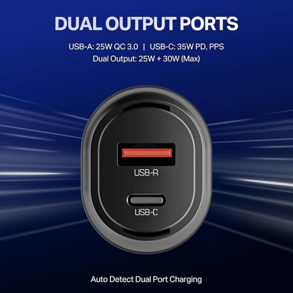 boAt 55W Car Charger with Dual Port USB-A and USB-C; Supports QC, PD & PPS Advanced Charging Protocols | 12-Layer Smart IC Protection | Compact, Lightweight, Heat & Scratch Resistant