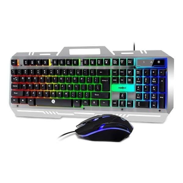 Frontech Wired Gaming Keyboard and Mouse Combo, Metal Base Keyboard with RGB Backlit Key, RGB Optical Mouse with 6 Buttons & 2400 DPI, USB Plug & Play, 1 Year Warranty