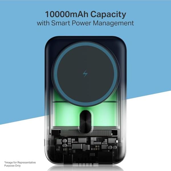 boAt powewrbank  PB331 (Magsafe) 10000mAh Magnetic Wireless Powerbank, 15W Wireless & 22.5W Wired Charging for (iPhone 16, 15, 14, 13 & 12, Android & Other Qi Enabled Devices)