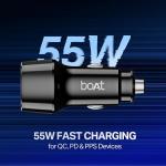 boAt 55W Car Charger with Dual Port USB-A and USB-C; Supports QC, PD & PPS Advanced Charging Protocols | 12-Layer Smart IC Protection | Compact, Lightweight, Heat & Scratch Resistant