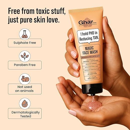 Ghar Soaps De-Tan Face Wash | For Tan Reducing, Brightening & Glowing Skin | With Sandalwood, Saffron, Coconut Oil & Goat milk | For All Skin Types
