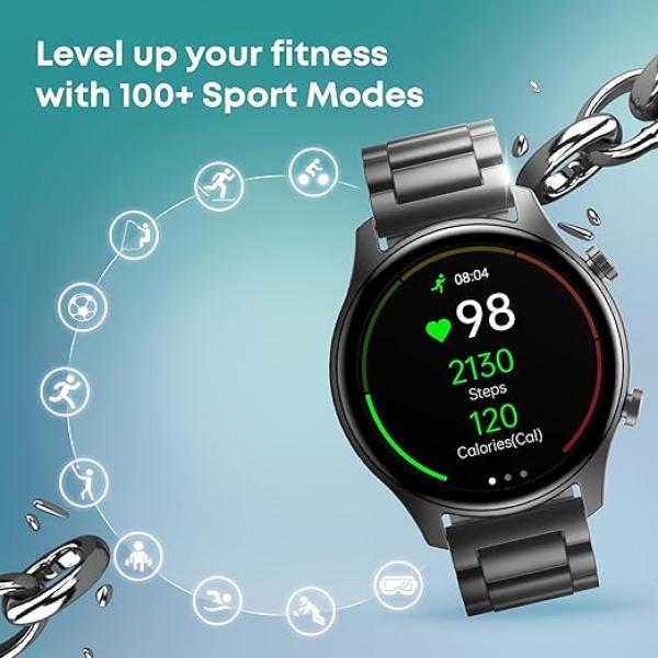 Fastrack  FR2 Pro 1.43" AMOLED Stainless Steel Smart Watch with SpO2, Heart Rate, BT Calling, Adaptive AOD, Functional Crown, AI Voice Assistant – Smartwatch