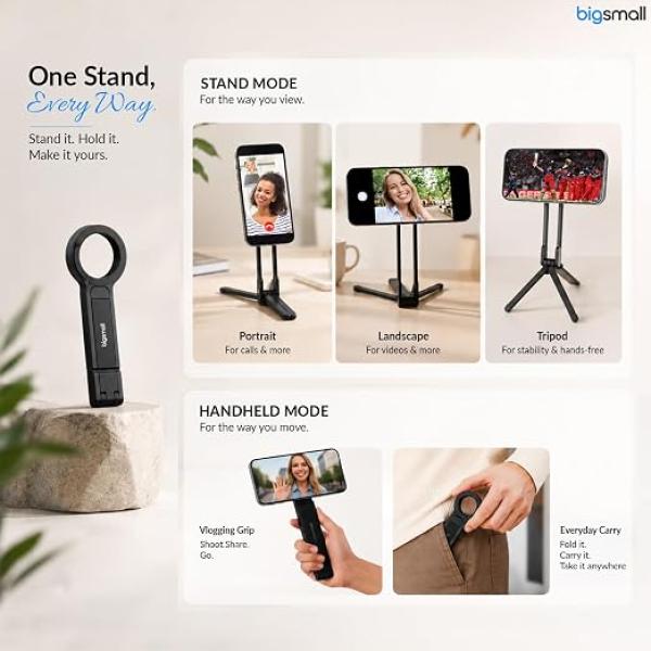 Tripod Stand for iPhone & Smartphones | Foldable Magnetic Phone Holder with Clip | Portable Aluminum Stand for Vlogging, Video Calls & Travel | Includes 2 Magnetic Rings