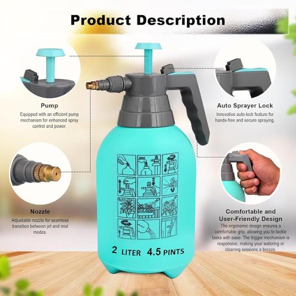 ORILEY 2 LTR Multipurpose Classic Sprayer Hand Powered Water Spray Bottle for Gardening Sanitising Car & Bike Wash Home & Garden