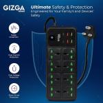 2500W Desktop Power Strip with Child Safety, 8 Universal Outlets & 6 USB Ports, Black Heavy-Duty Extension Board with Surge Protection