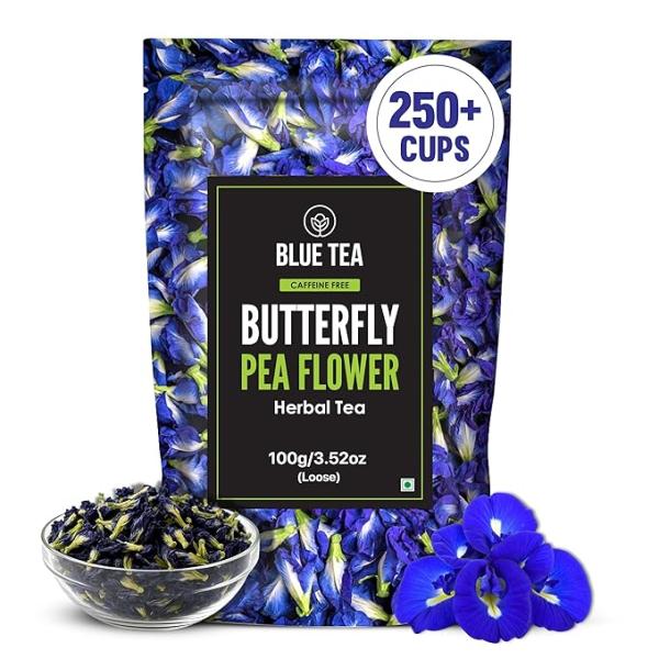 BLUE TEA - Butterfly Pea Flower Tea - 100 gm | Antioxidant Rich | Aparajita | Caffeine Free - Flower Based - Herbal Tea - Natural - Detox Tea | Ziplock Pouch