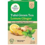 Organic India Tulsi Green Tea Lemon Ginger - 25 Teabags, Herbal Blend with Green-Tea, Tulsi, Lemon & Ginger, Supports Digestion, Refreshing Taste, Natural Ingredients