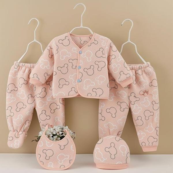 New Born Baby Winter Wear  Keep Warm Cartoon Printed Baby Clothes 5Pcs Sets Cotton Boys Girls Unisex Baby Fleece