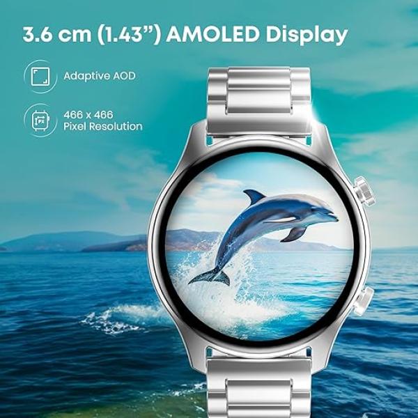 Fastrack  FR2 Pro 1.43" AMOLED Stainless Steel Smart Watch with SpO2, Heart Rate, BT Calling, Adaptive AOD, Functional Crown, AI Voice Assistant – Smartwatch